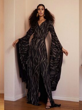 Diarrablu Maya Long Sleeve Surplice Dress in Black
